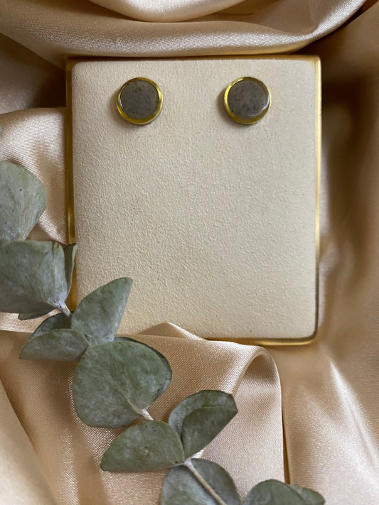 Gray clay stud earrings, front angle